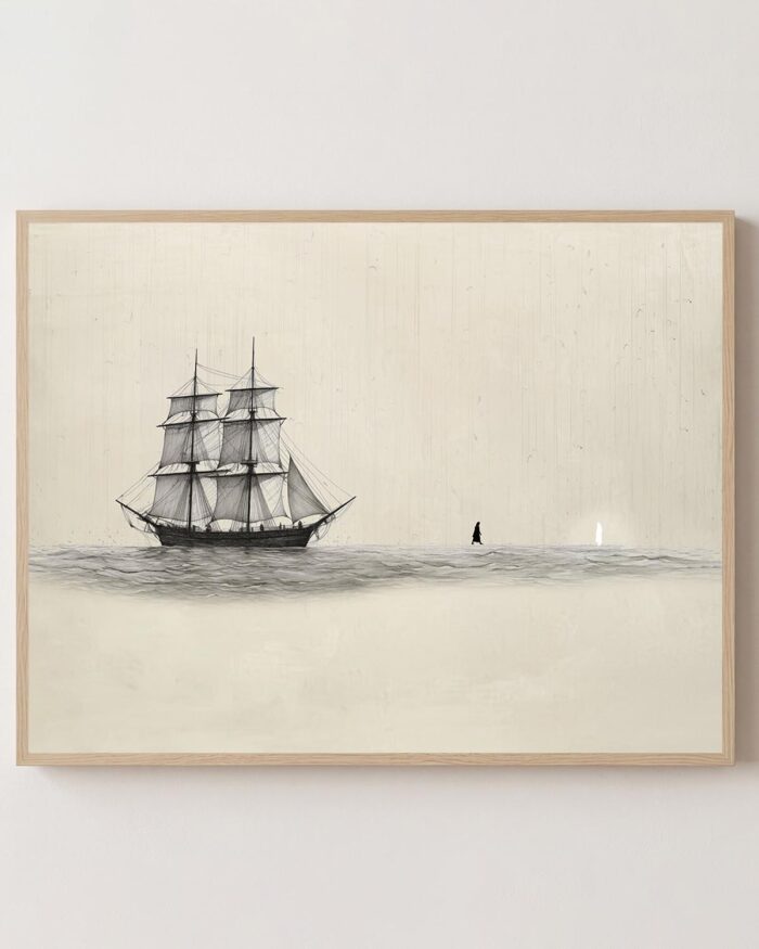 Peter walks on water towards Jesus, fine art print shown framed, Matthew 14 Christian wall art