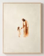 Jesus with a young girl, fine art print shown framed, Mark 10 Christian wall art
