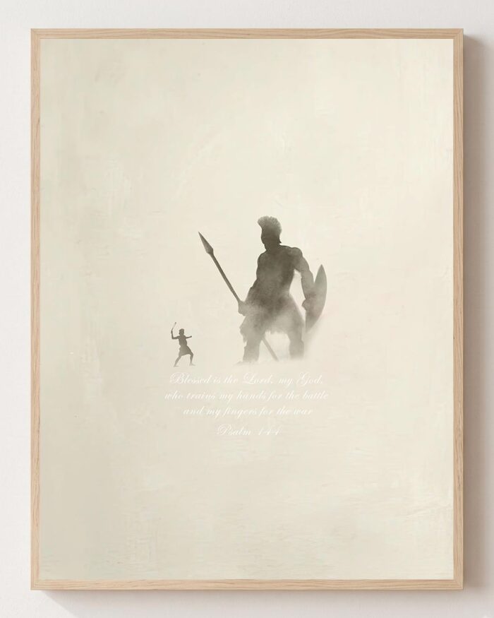 David and Goliath fine art print shown framed, 1 Samuel 17 Christian wall art