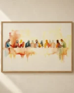 The Last Supper Christian wall art - watercolour print of Jesus and the twelve disciples gathered at the table