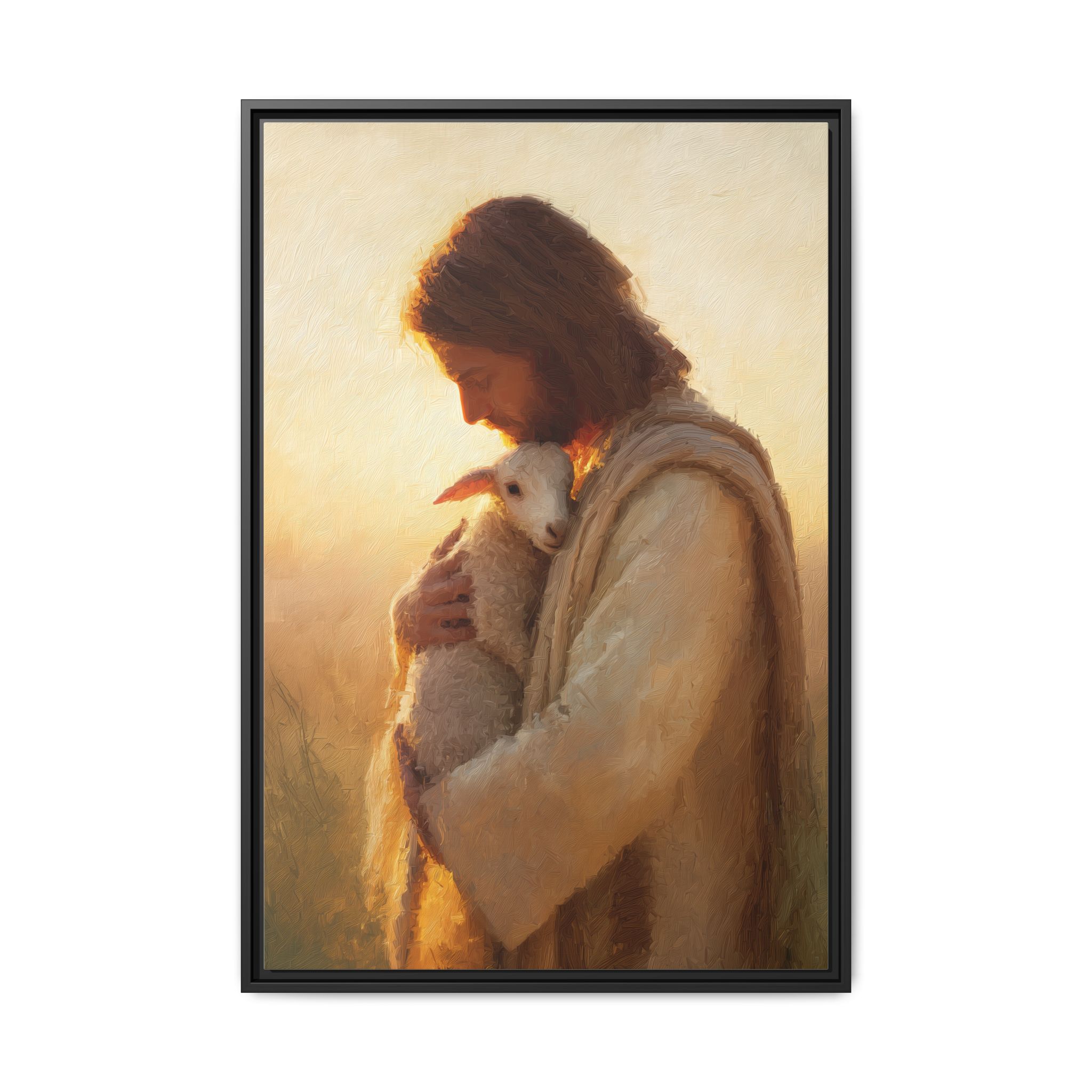 12537011850441103461_2048-1.jpeg Jesus Carrying the Lost Lamb Framed Christian Canvas Print - Image 1