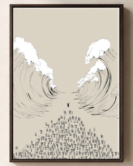 Moses parts the Red Sea, framed canvas print in an espresso floating frame, Exodus 14 Christian canvas wall art