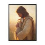 Jesus Carrying the Lost Lamb Framed Christian Canvas Print