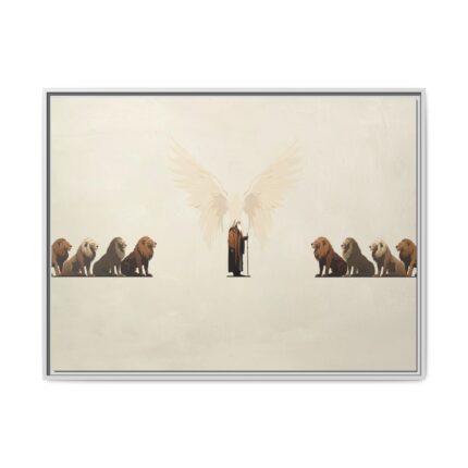 Daniel in the Lions Den Christian canvas print - Daniel standing calm among the lions, framed biblical wall art