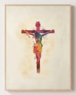 Crucifixion of Jesus - Christian fine art print shown framed on a neutral wall, Luke 23:33-46