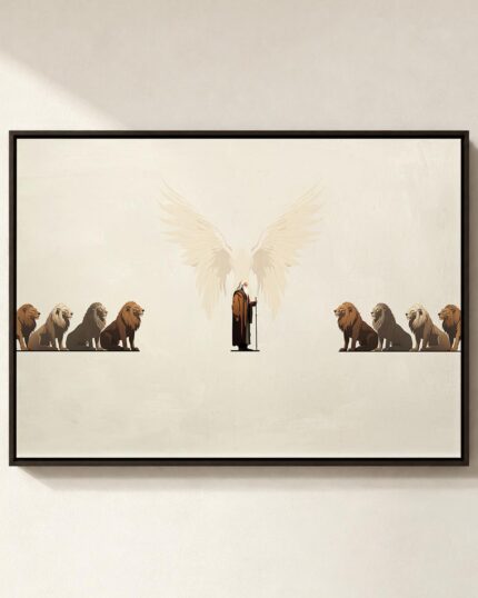 Daniel in the Lions Den Christian canvas print - Daniel standing calm among the lions, framed biblical wall art