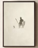 David and Goliath framed canvas print in an espresso floating frame, 1 Samuel 17 Christian canvas wall art