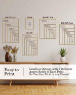 Printable Christian wall art size guide - 2:3, 3:4, 4:5, 11x14 and A1 to A4 aspect ratios so the download fits any standard frame.