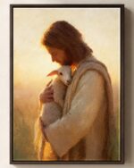 Jesus Carrying the Lost Lamb Framed Christian Canvas Print
