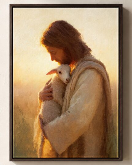Jesus Carrying the Lost Lamb Framed Christian Canvas Print