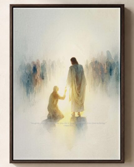 Jesus Heals the Bleeding Woman Framed Christian Canvas Print