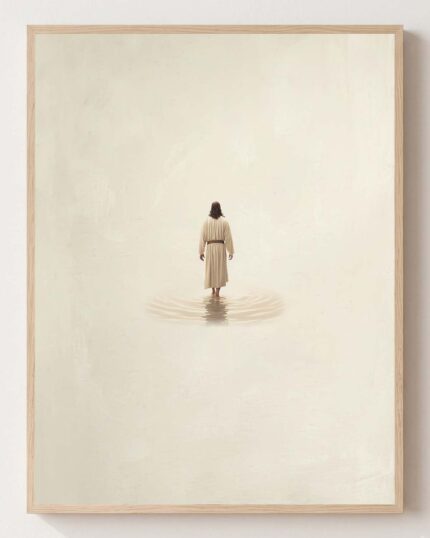 Jesus Walks on Water (Beige) - Christian fine art print shown framed on a neutral wall, Matthew 14:22-33