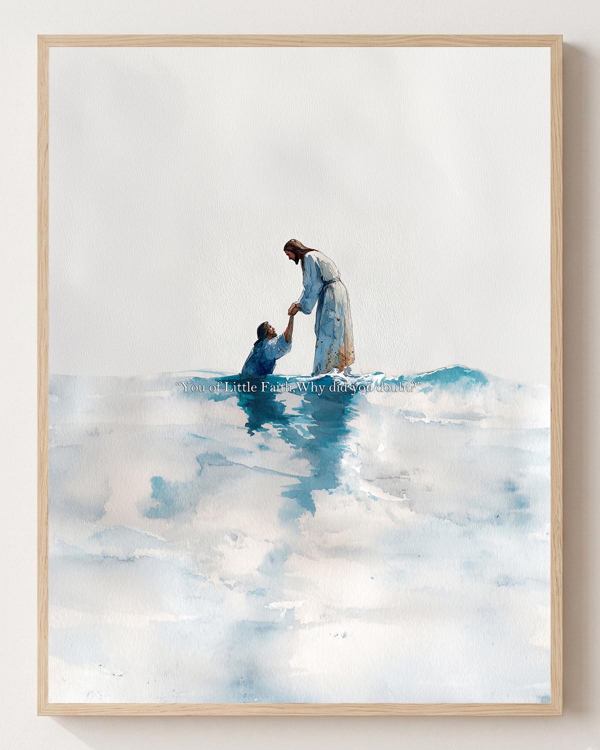 Jesus Why did you Doubt Paper Print Vertical Main Header Jesus “Why Did You Doubt?” - Christian fine art print shown framed on a neutral wall, Matthew 14:22-33