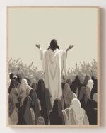 Jesus Feeds the 5000 (Close-Up) - Christian fine art print shown framed on a neutral wall, Matthew 14:13-21