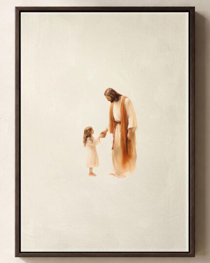 Jesus with Girl Framed Christian Canvas Print