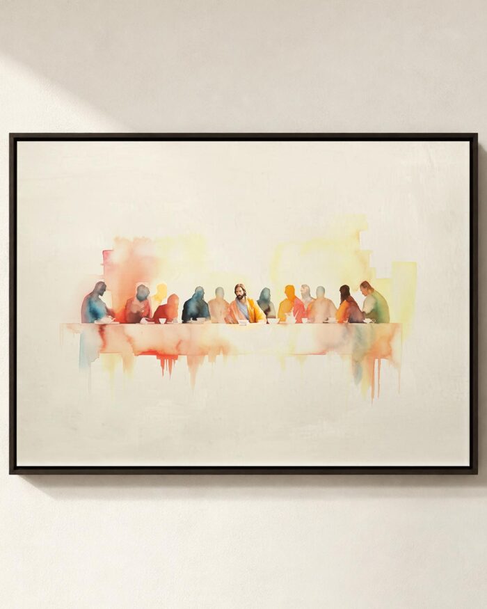 The Last Supper framed canvas print in an espresso floating frame, Luke 22 Christian canvas wall art