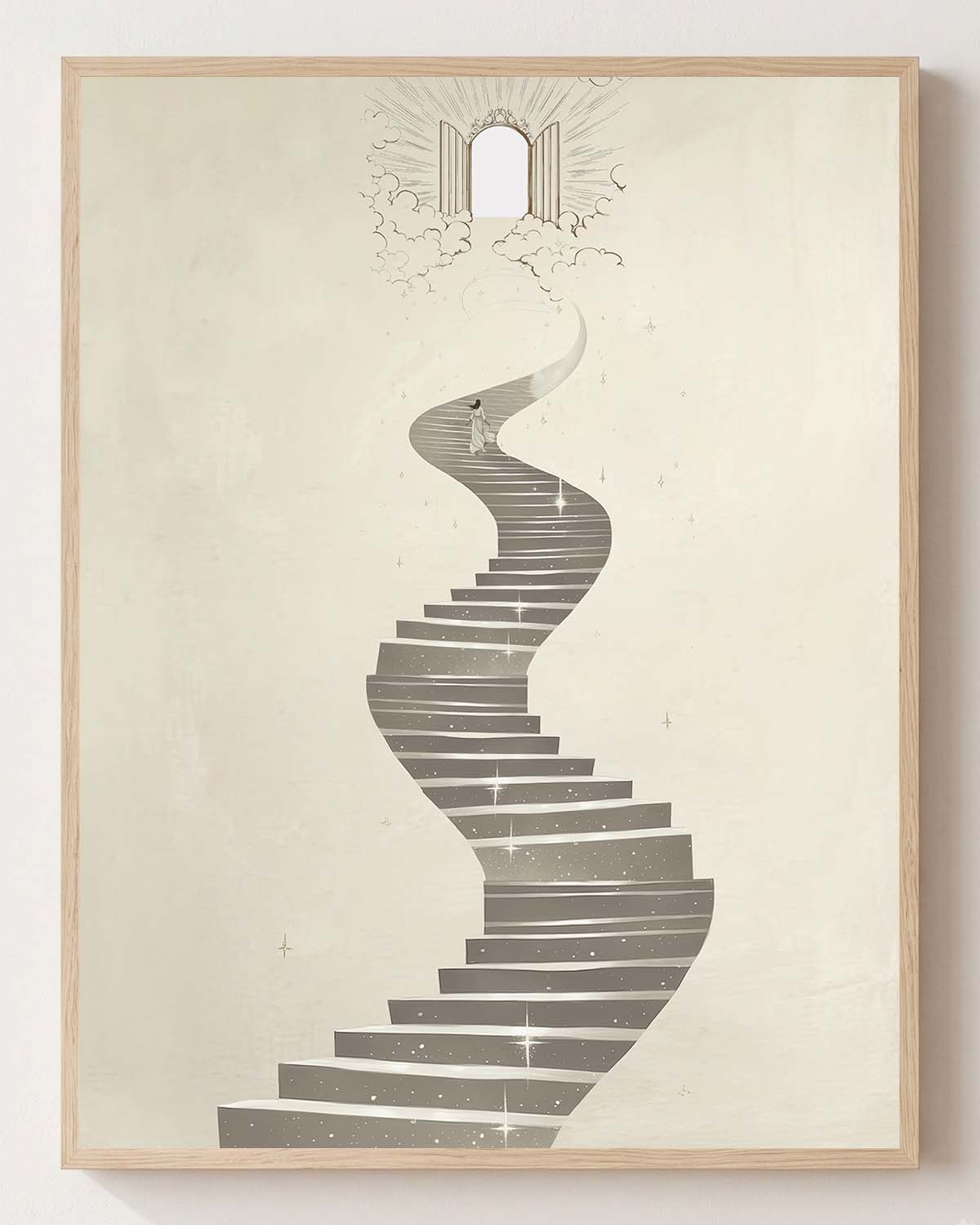 Woman enters the kingdom of heaven Paper Print Vertical Main Header Woman Enters Kingdom of Heaven - Christian fine art print shown framed on a neutral wall, Matthew 25:21